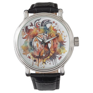 Tribal-Phönix-Wasserfarben-Mandala-Uhr Kunst Armbanduhr