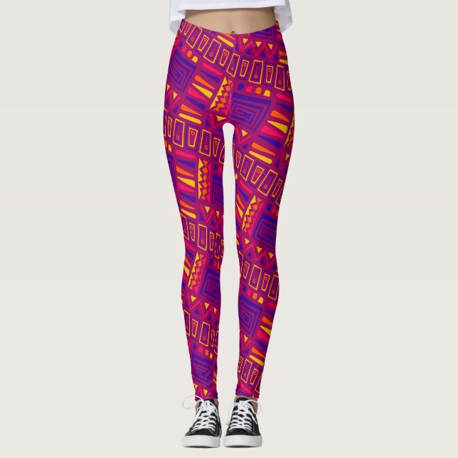 Tribal Pink Blue Minimal Muster Leggings (Vorderseite)