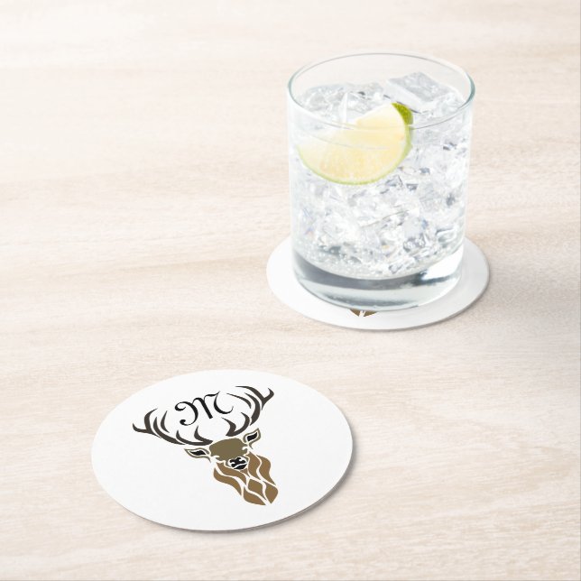 Tribal Red Stag Monogram Runder Pappuntersetzer (Vor Ort)
