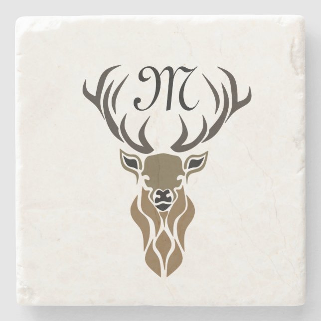 Tribal Red Stag Monogram Steinuntersetzer (Vorderseite)