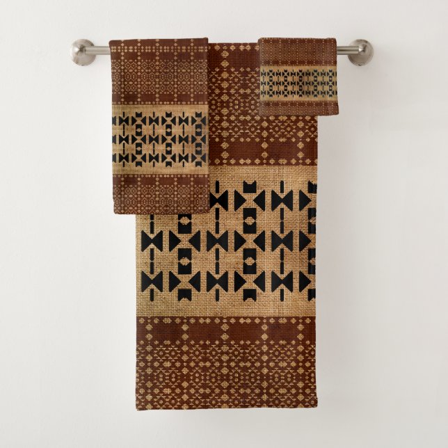 Tribal Rich Brown Mudcloth Badhandtuch Set (Insitu)