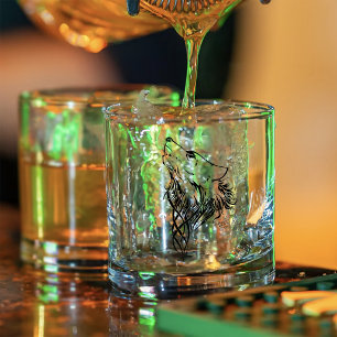 Tribal Schwarz Wolf Heulende Illustration Tinte Whiskyglas