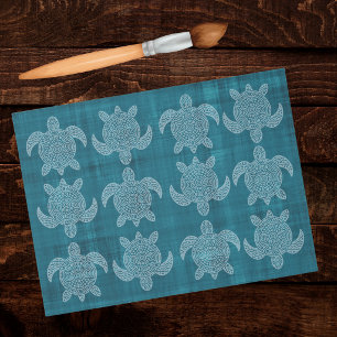 Tribal Sea Turtle Mandala Batik-Look Tealgrün Seidenpapier