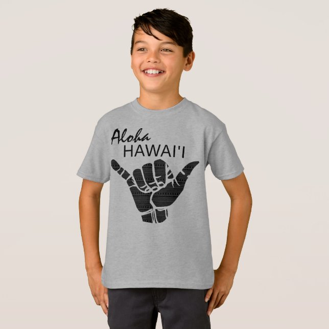 TRIBAL SHAKA (Hang LOOSE) - ALOHA HAWAII Blk T-Shirt (Vorne ganz)