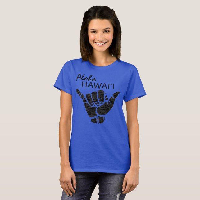 TRIBAL SHAKA (Hang LOOSE) - ALOHA HAWAII Blk T-Shirt (Vorne ganz)
