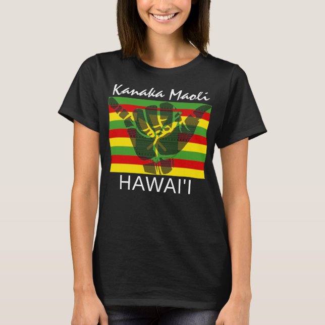 TRIBAL SHAKA (HANG LOOSE) Kānaka Maoli HI FLAG BG T-Shirt (Vorderseite)