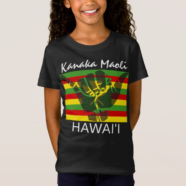 TRIBAL SHAKA (HANG LOOSE) Kānaka Maoli HI FLAG BG T-Shirt (Vorderseite)