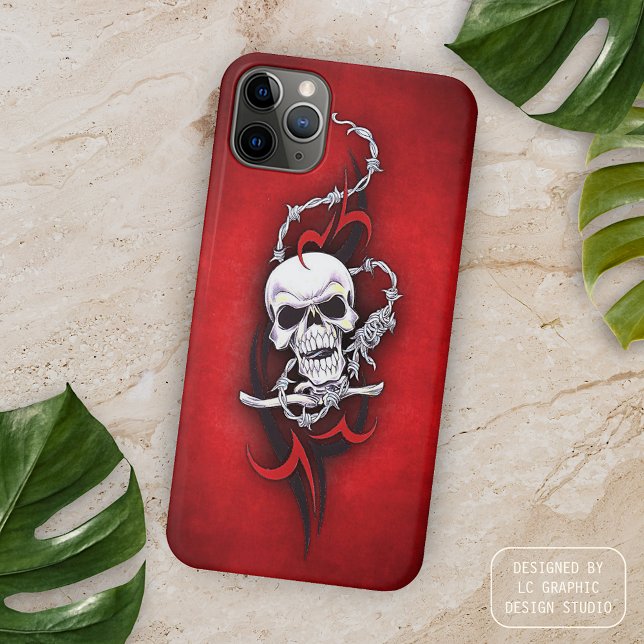 Tribal Skull Barbed Wire Red Grunge Tattoo Case-Mate iPhone Hülle (Von Creator hochgeladen)