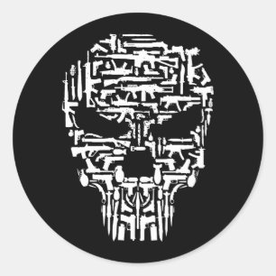 Tribal Skull, Gewehre und Messer Produkte Runder Aufkleber