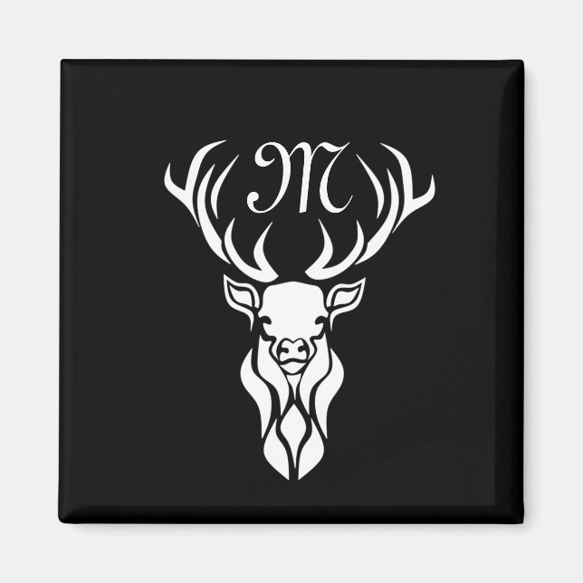 Tribal Snow Stag White Silhouette Monogram Magnet (Vorne)