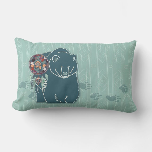 Tribal Spirit Bear mit Tracks Native American Lendenkissen (Vorderseite)