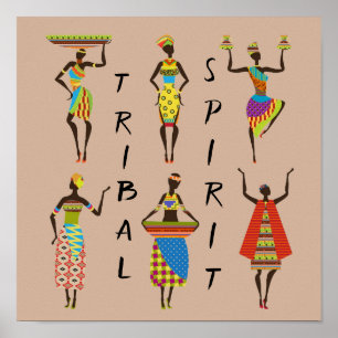 Tribal Spirit Slogan Afrikanische Damen farbenfroh Poster