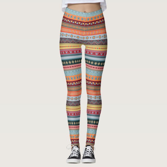 Tribal Streifen farbenfrohe geometrische Muster Le Leggings (Vorderseite)