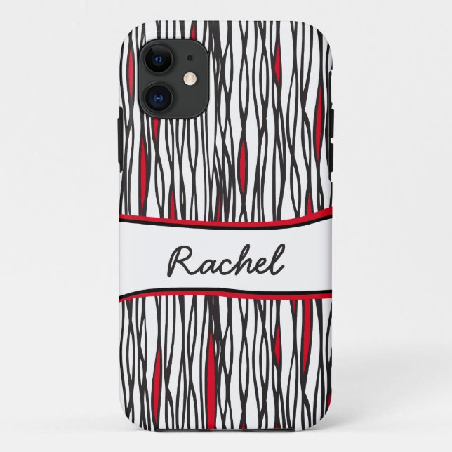 Tribal Strips Schwarz-weiß und roter Name iPhone C Case-Mate iPhone Hülle (Rückseite)