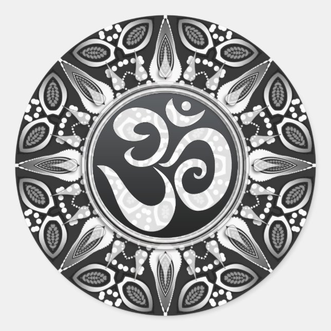 Tribal Sun Black+White Om Goa NewAge Sticker (Vorderseite)