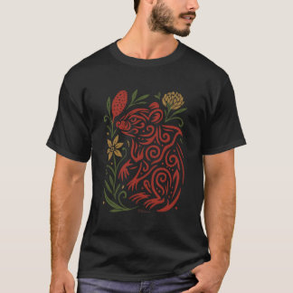 Tribal-Tasmanischer Teufel mit einheimischer Flora T-Shirt