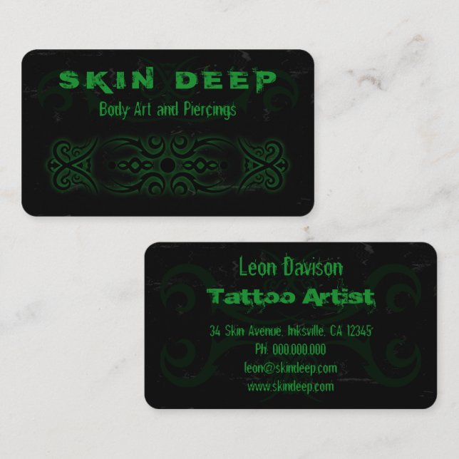 Tribal Tattoo Black and Green Business Cards Visitenkarte (Vorne/Hinten)