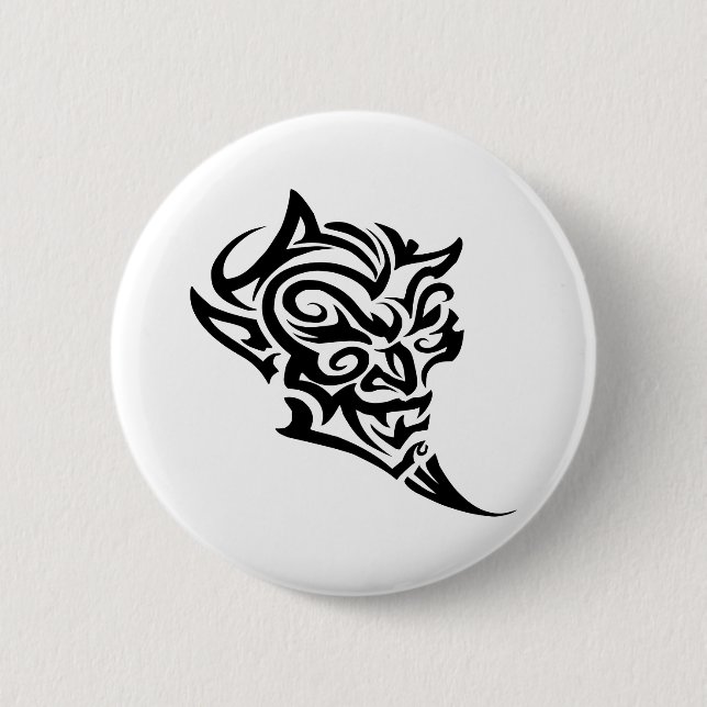 Tribal Tattoo Devil Face Satan Button (Vorderseite)