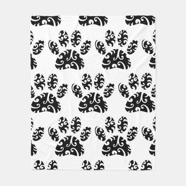 Tribal Tattoo Dog Paw Print Pattern Fleecedecke (Vorderseite)