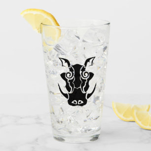 Tribal Tattoo Style Black Boar Head Glas