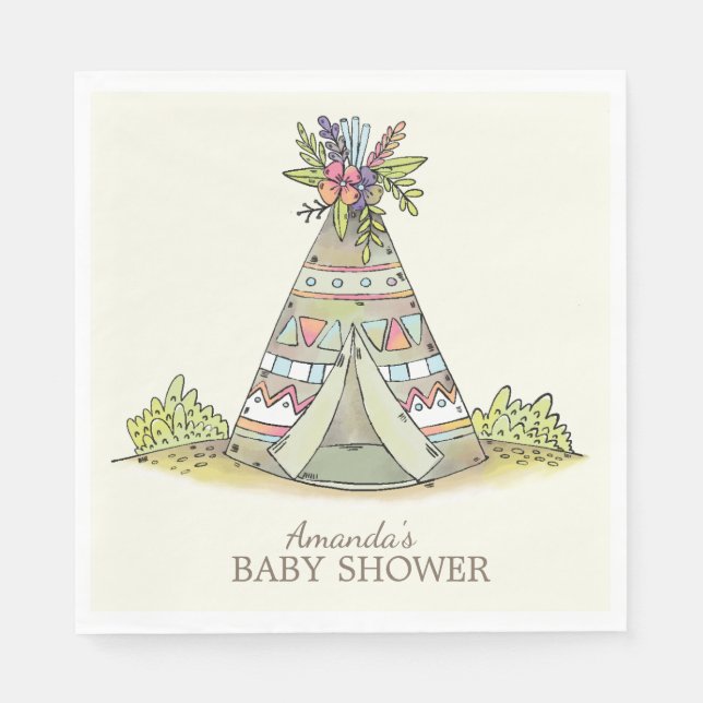 Tribal Teepee Adventure Baby Shooting Paper Napkin Serviette (Vorderseite)