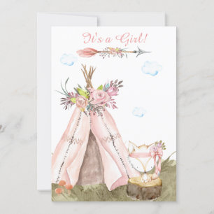 *~* Tribal Teepee Boho Woodland Forest Girl Fox Einladung