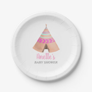 Tribal Teepee Pink Baby Dusche Pappteller