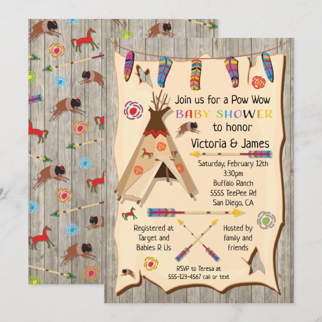 Tribal Teepee Pow wow Baby Dusche Einladung (Vorne/Hinten)