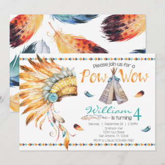 Tribal Teepee Pow Wow Geburtstagsparty Einladung