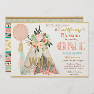 Tribal Teepee Tipi Einladung zum ersten Geburtstag