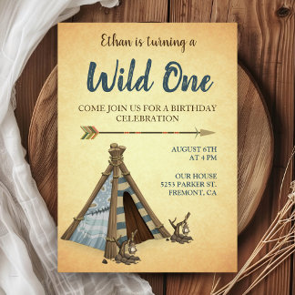 Tribal Teepee Wild Erste Geburtstagsparty Einladung