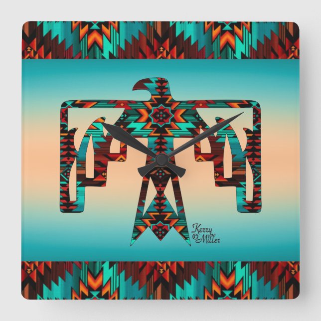 Tribal Thunderbird Wall Clock Quadratische Wanduhr (Vorderseite)