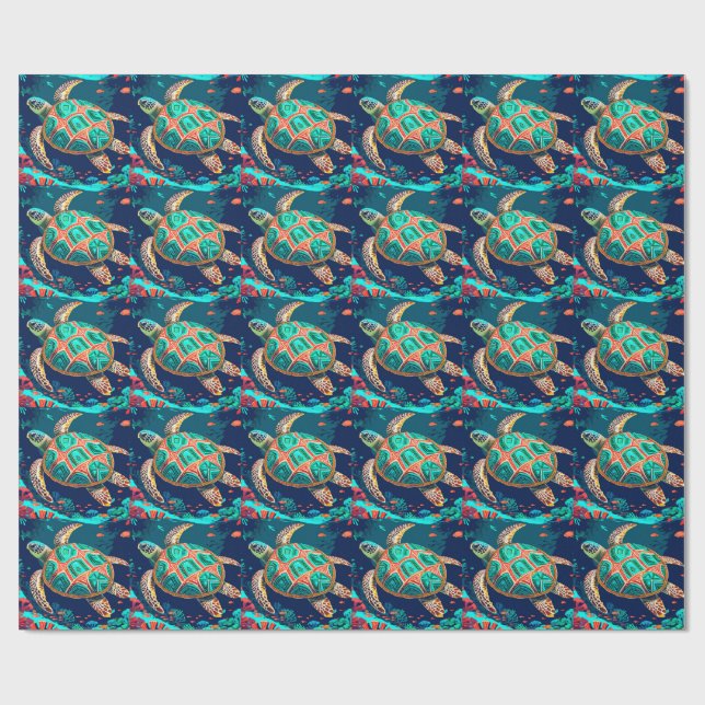 Tribal Tide Turtle Geschenkpapier (Flach)