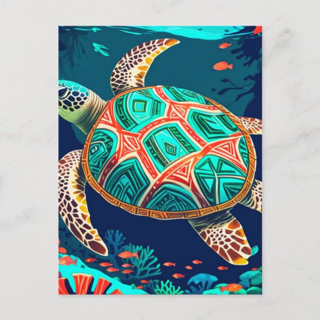 Tribal Tide Turtle Postkarte (Vorderseite)