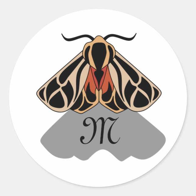 Tribal Tiger Moth Monogram Runder Aufkleber (Vorderseite)