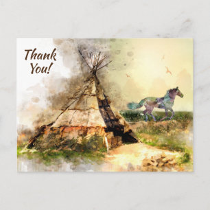 Tribal Tipi, Indian Horse Boho Teepee Danke Postkarte