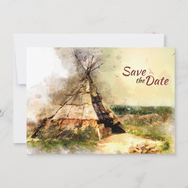 Tribal Tipi und Heart Arrow Boho Teepee Wedding Save The Date (Vorderseite)