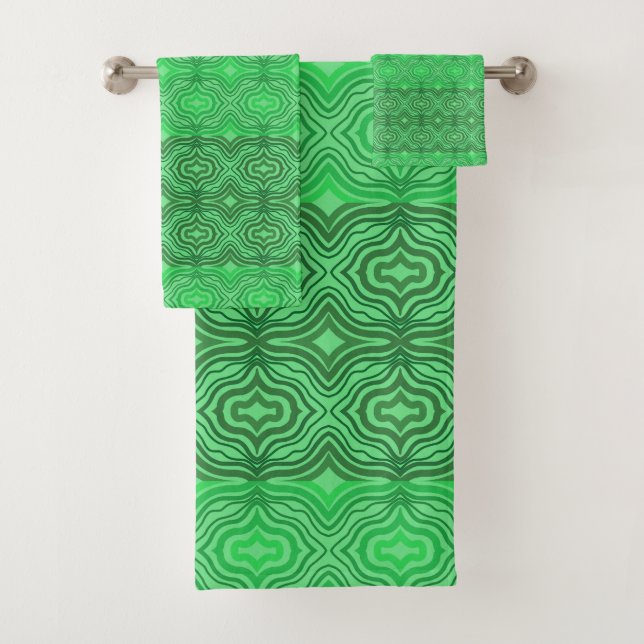 Tribal Tropical Wavy Green Lines Geometrie Art Badhandtuch Set (Insitu)