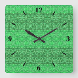 Tribal Tropical Wavy Green Lines Geometrie Art Quadratische Wanduhr