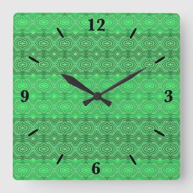 Tribal Tropical Wavy Green Lines Geometrie Art Quadratische Wanduhr (Vorderseite)