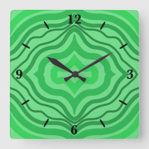 Tribal Tropical Wavy Green Lines Geometrie Art Quadratische Wanduhr