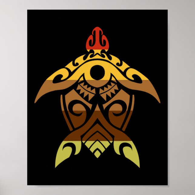 Tribal Turtle Erntedank Day Cool Polynesien Fallen Poster (Vorne)