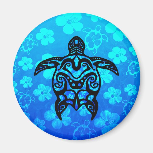 Tribal Turtle Hibiskus Magnet (Vorne)