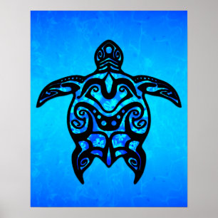 Tribal Turtle Hibiskus Poster
