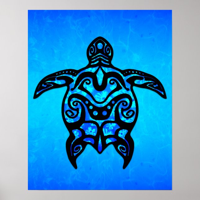 Tribal Turtle Hibiskus Poster (Vorne)