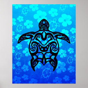 Tribal Turtle Hibiskus Poster