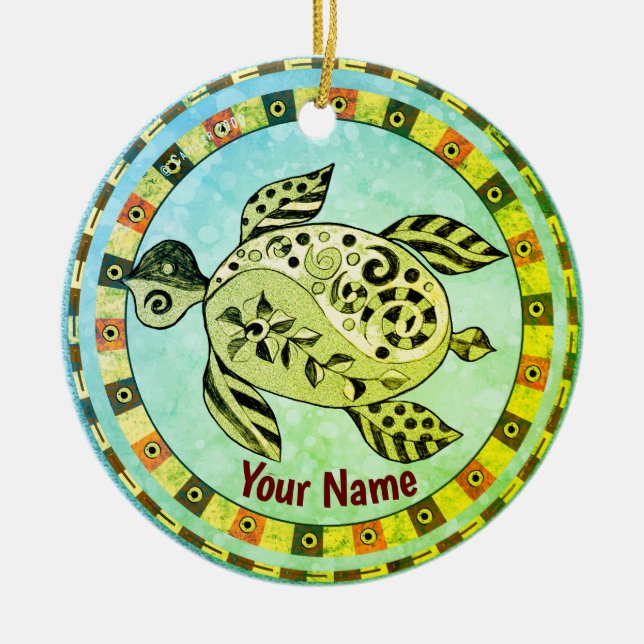 Tribal Turtle Keramik Ornament (Vorne)