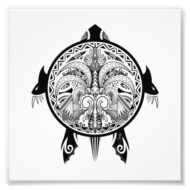 Tribal Turtle Shield Tattoo Fotodruck (Vorne)