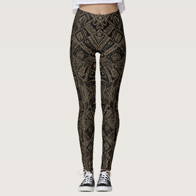Tribal Vibe Black und Tan Print Leggings (Vorderseite)