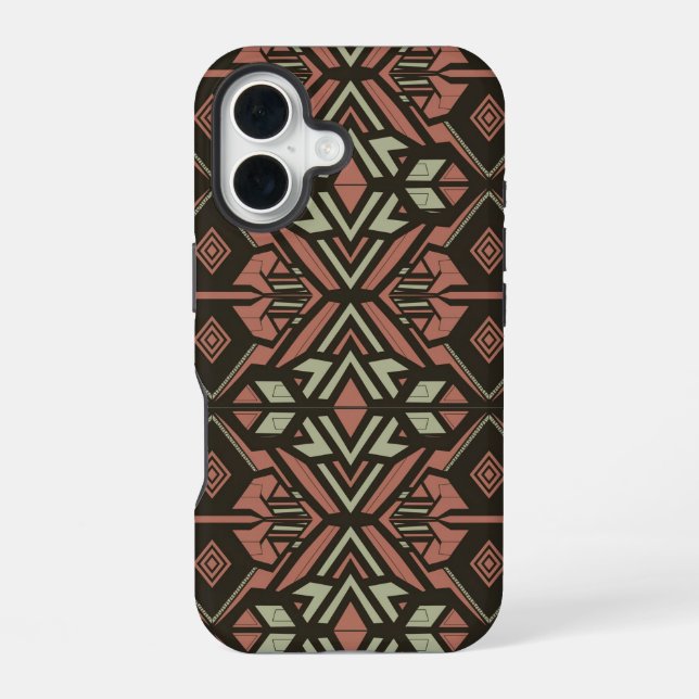 Tribal Vibes - Earthy Geometric Aztec Pattern iPhone 16 Hülle (Rückseite)